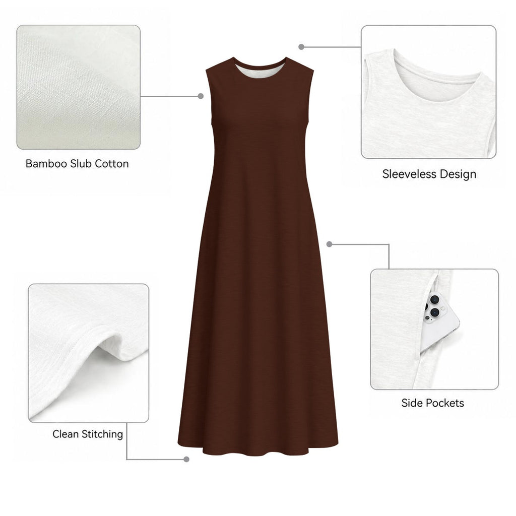 All-Over Print Women's Sleeveless Dress With Pocket|140GSM Slub Cotton