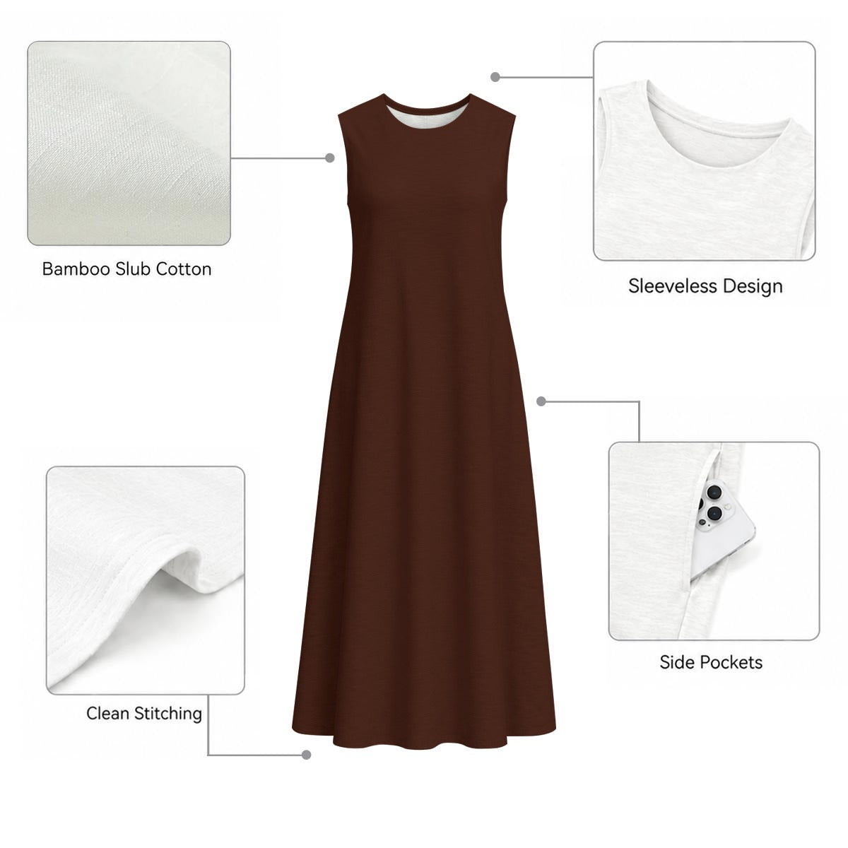 All-Over Print Women's Sleeveless Dress With Pocket|140GSM Slub Cotton